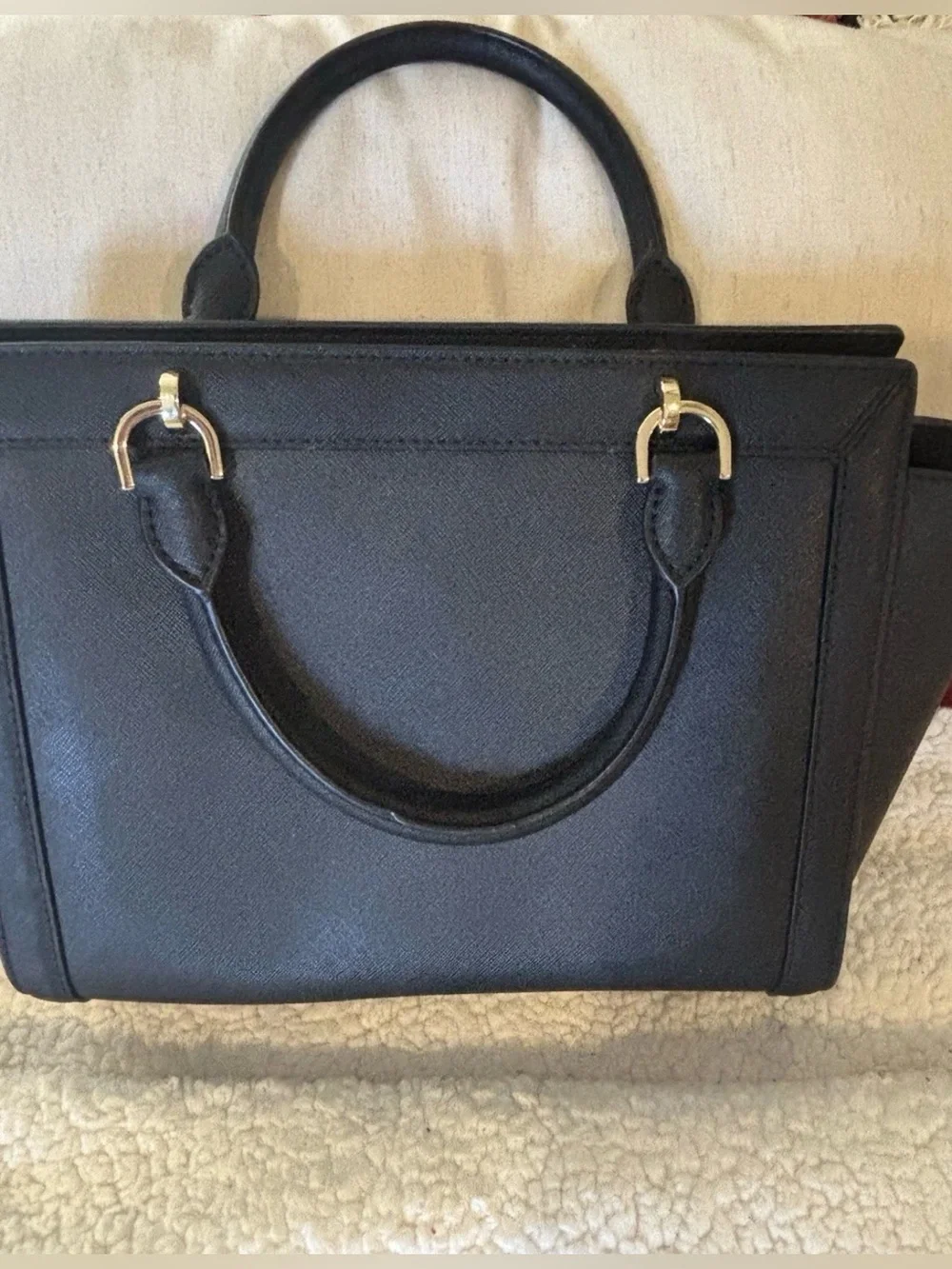 Michael Kors Black Leather Satchel with Gold Hardware